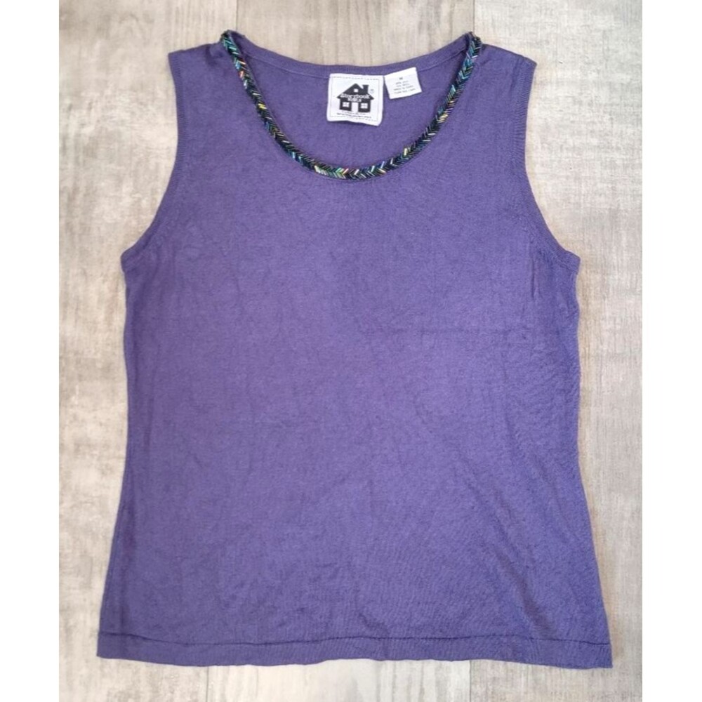 Storybook Knits Silk Wool Blend Beaded Tank Top Size M Sleeveless Sweater Purple
